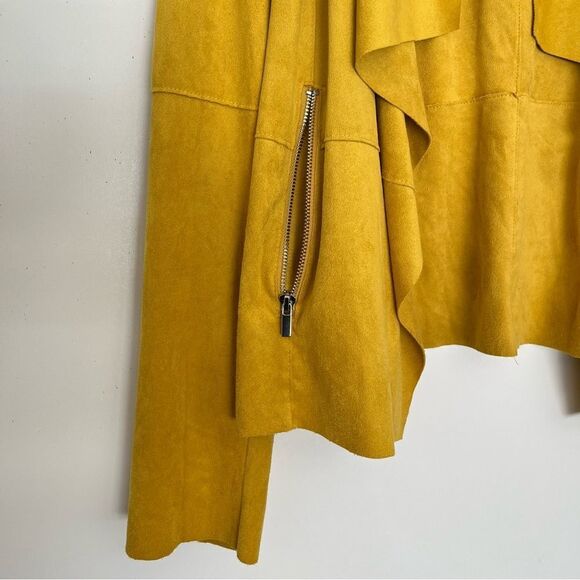 Bagatelle Faux Suede Jacket Open Drape Front Moto Blazer Mustard Yellow Large - Picture 3 of 11
